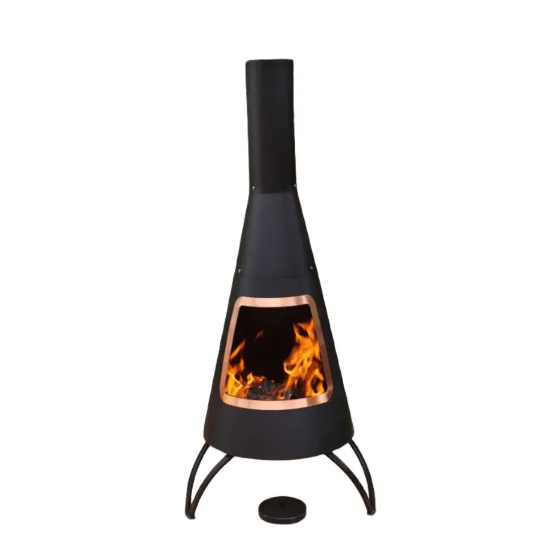 Cono Large Conical Shaped Steel Chimenea With Copper Coloured Mouth Rim