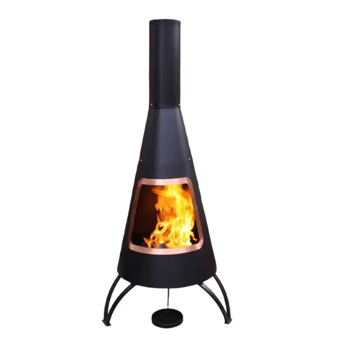 Cono Large Conical Shaped Steel Chimenea With Copper Coloured Mouth Rim