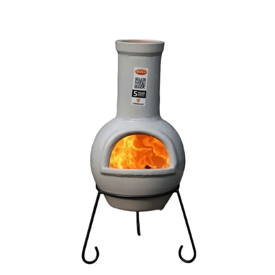 Sempra Large Chimalin AFC Chimenea in Glazed Light Grey inc Stand & Lid