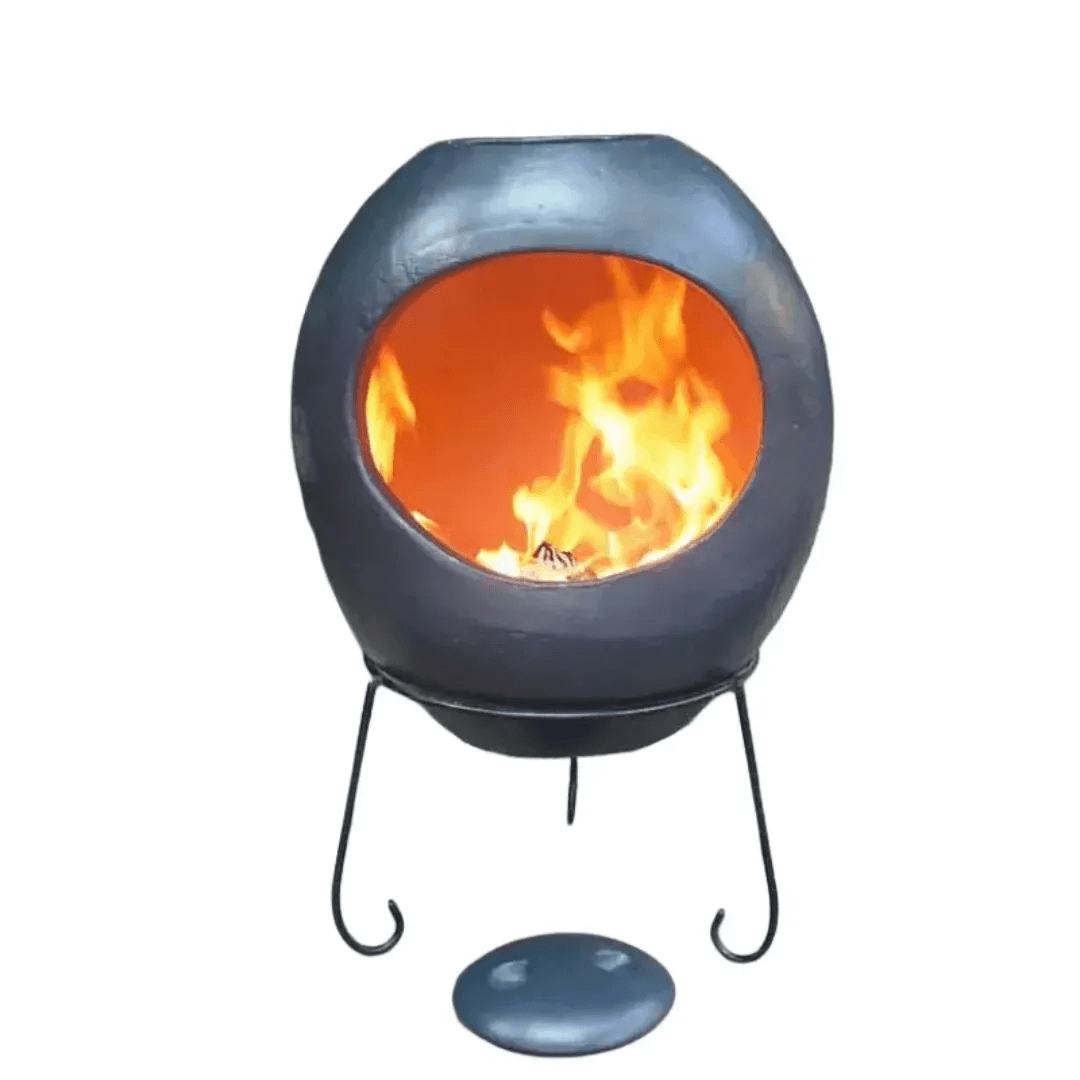 Ellipse XL Mexican Chimenea with Glazed Effect in Charcoal Grey