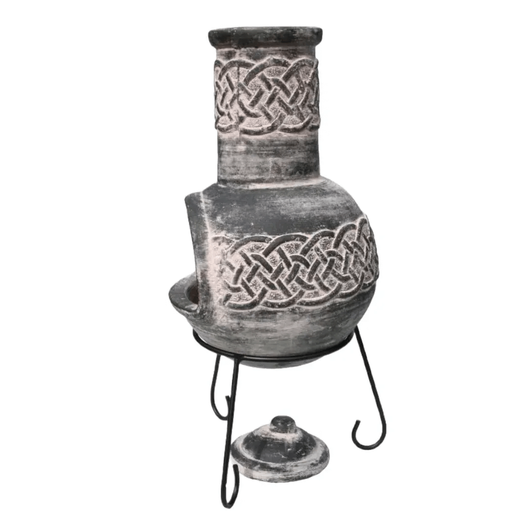 Edyth Medium Mexican Chimenea Celtic Theme inc Stand & Lid