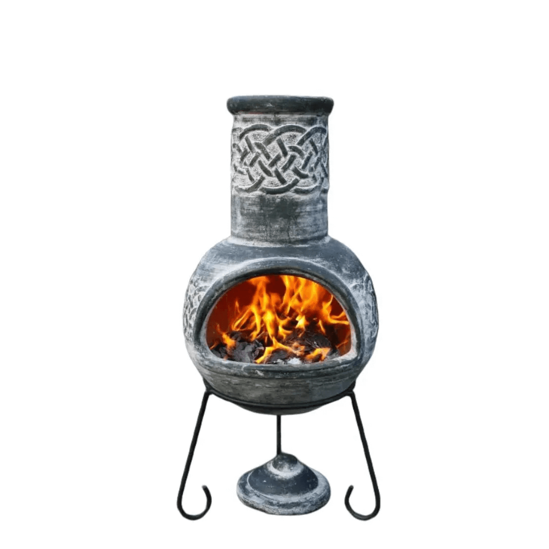 Edyth Medium Mexican Chimenea Celtic Theme inc Stand & Lid