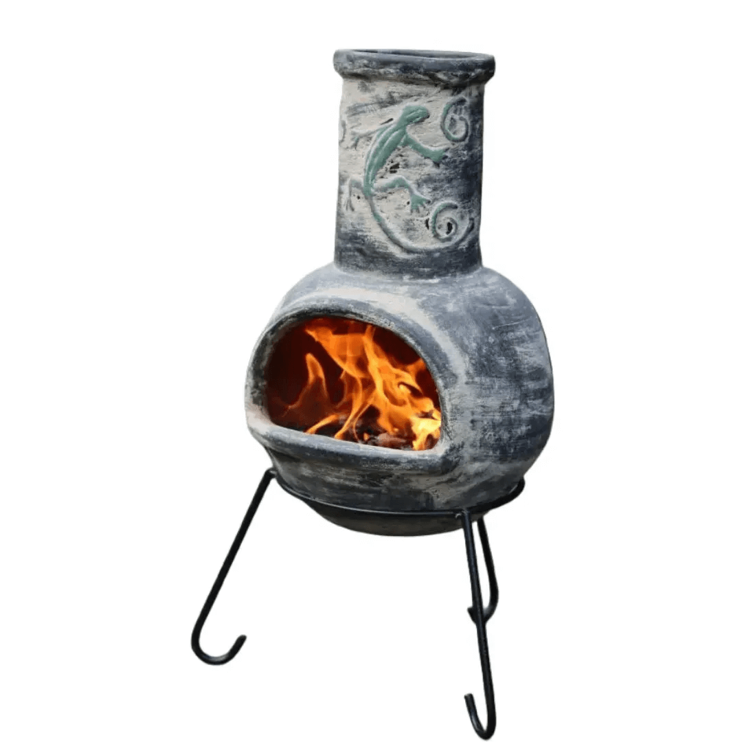 Iguana Medium Mexican Chimenea in Grey