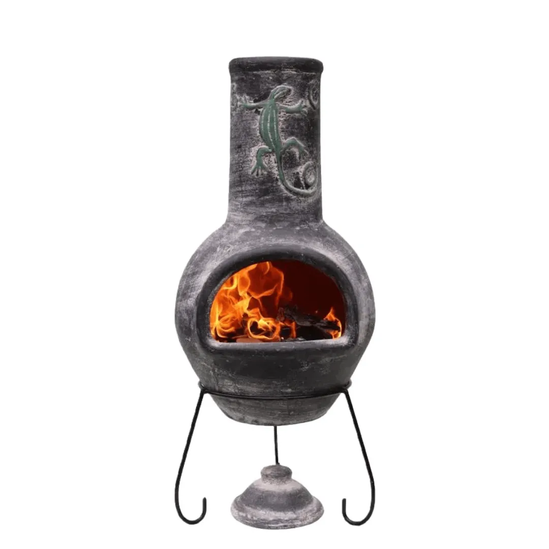 Iguana Large Mexican Chimenea in Grey