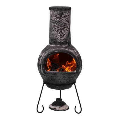 Wulfryc Stylised Wolf Mexican Chimenea Charcoal Colour Celtic Theme inc Stand & Lid