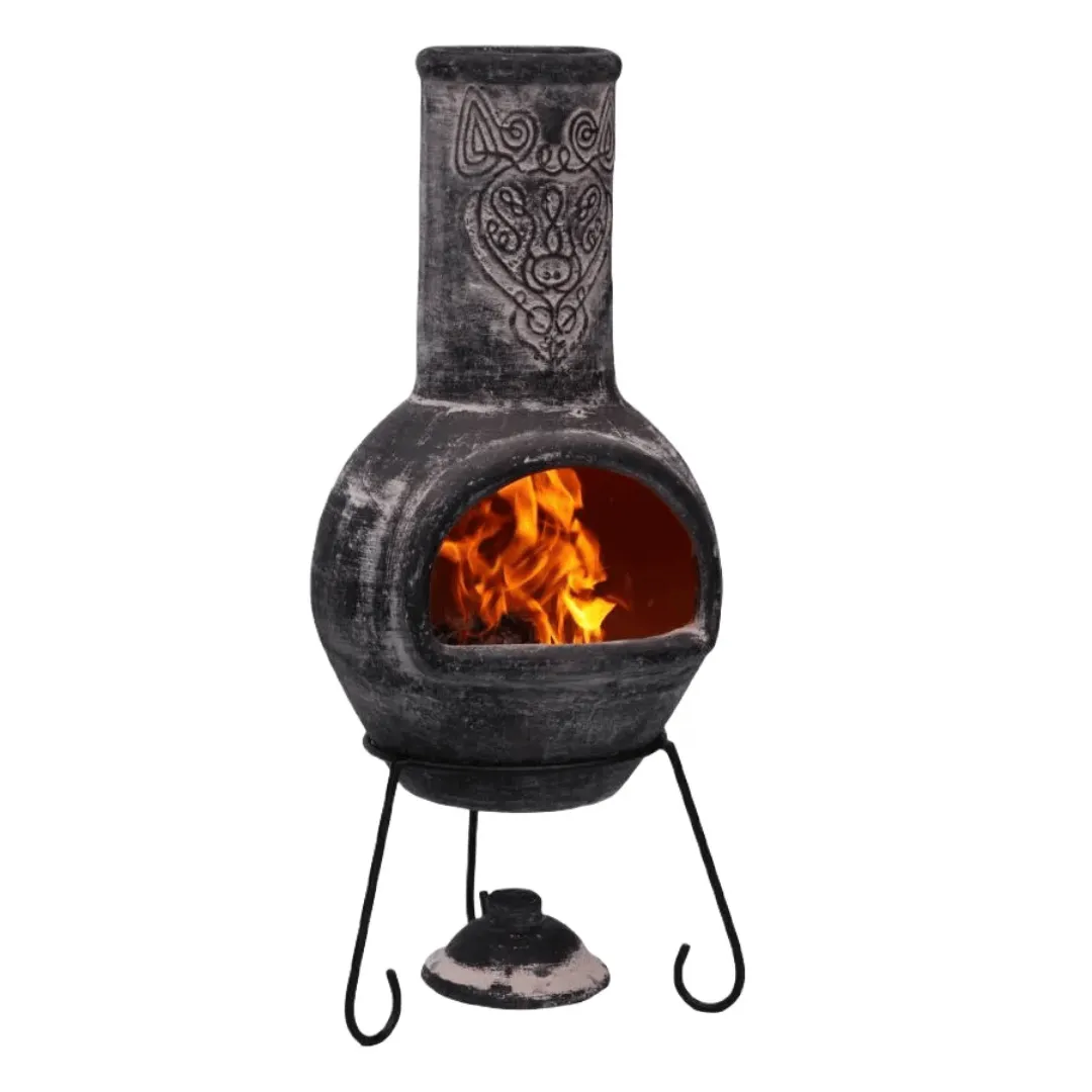 Wulfryc Stylised Wolf Mexican Chimenea Charcoal Colour Celtic Theme inc Stand & Lid