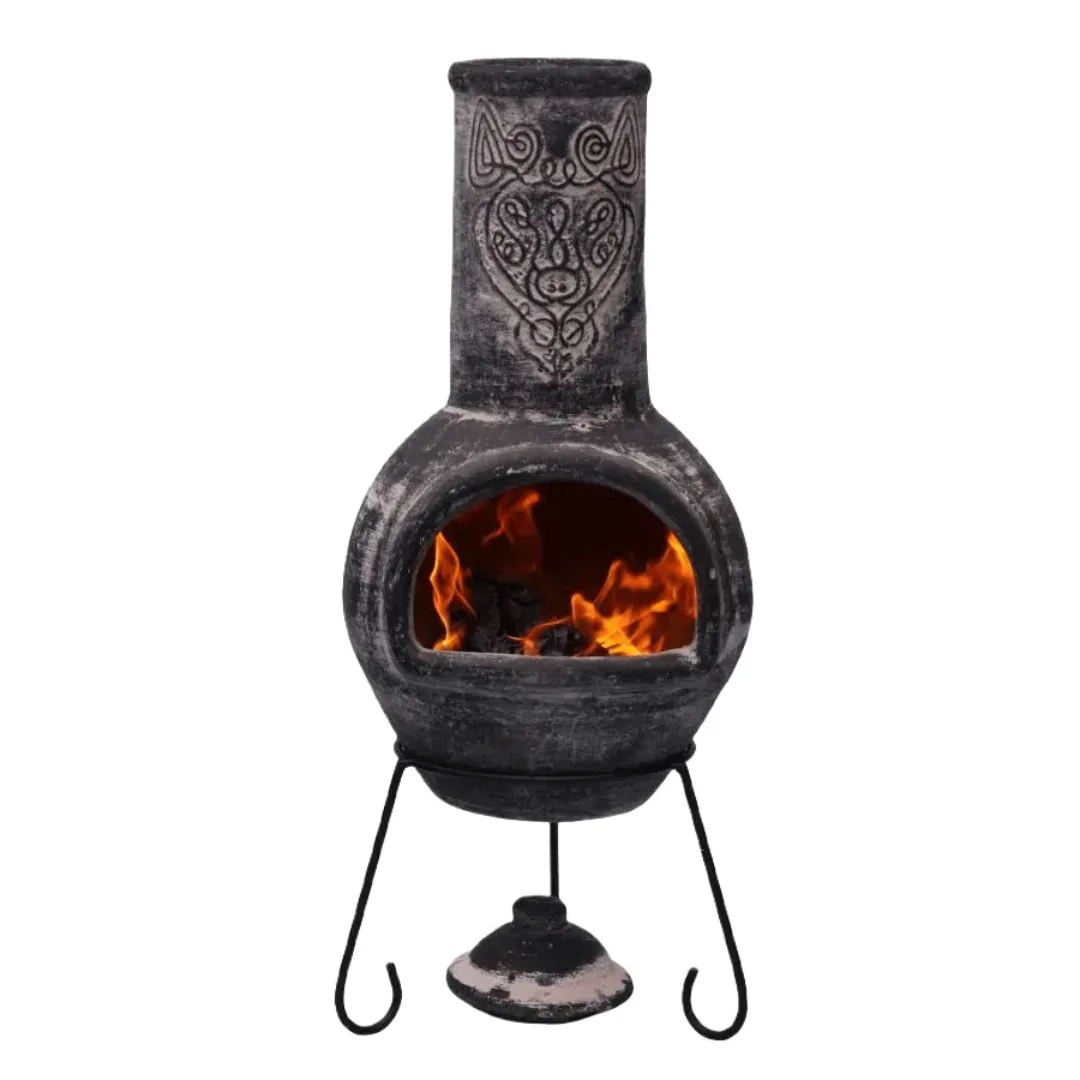 Wulfryc Stylised Wolf Mexican Chimenea Charcoal Colour Celtic Theme inc Stand & Lid