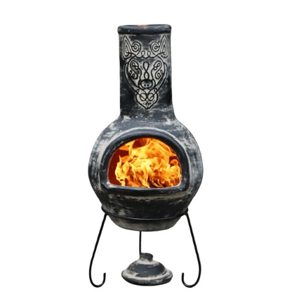 Wulfryc Stylised Wolf Mexican Chimenea Charcoal Colour Celtic Theme inc Stand & Lid