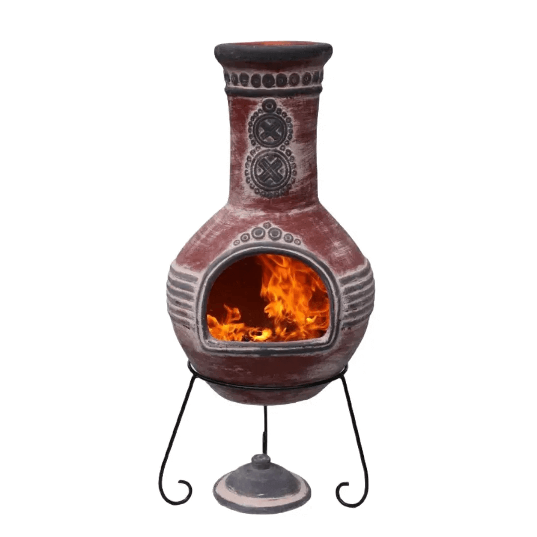 Azteca X-Large Mexican Chimenea in Red and Grey