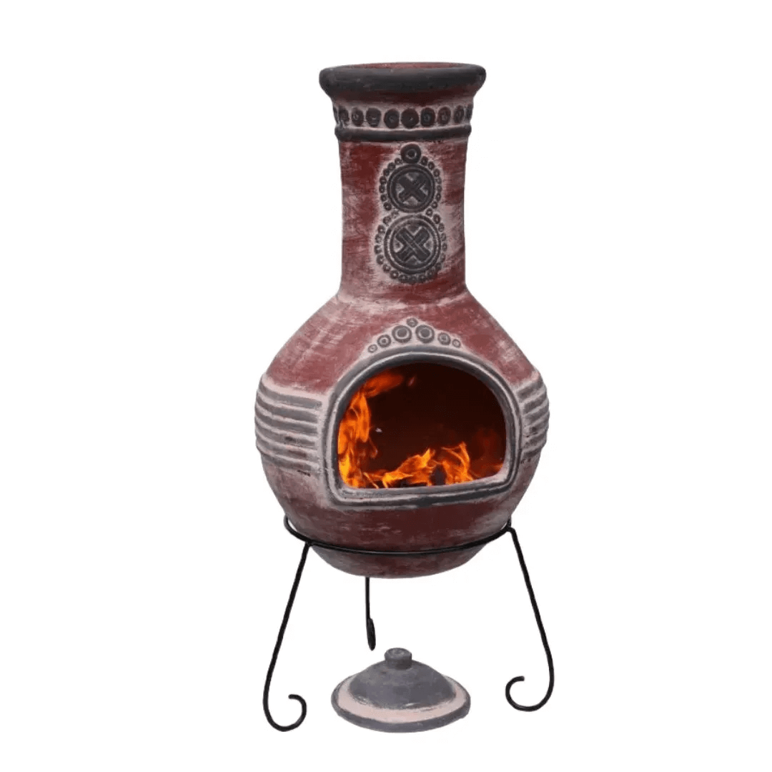 Azteca X-Large Mexican Chimenea in Red and Grey