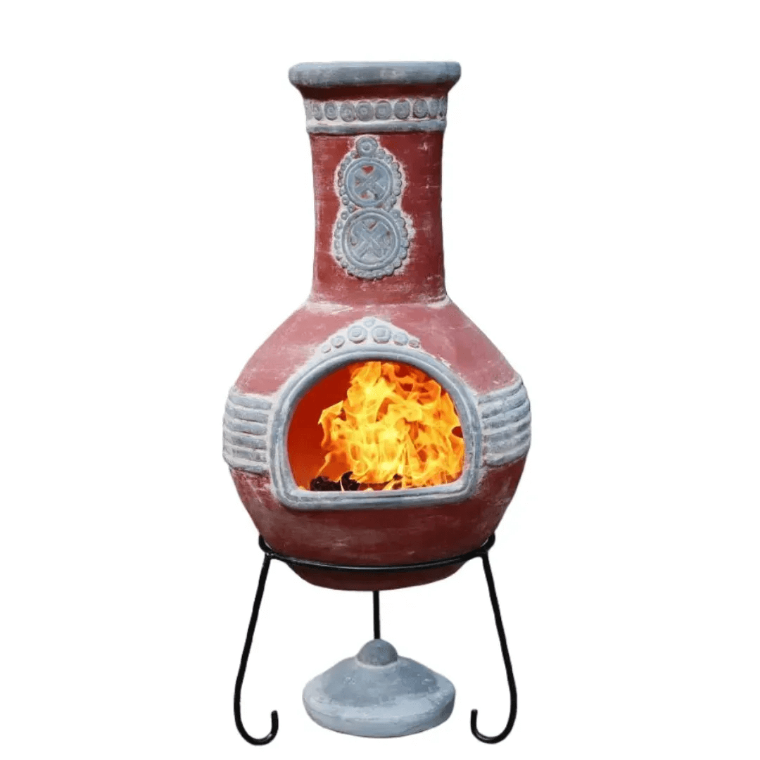 Azteca X-Large Mexican Chimenea in Red and Grey