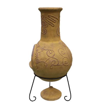 Derwyn The Tree Mexican Chimenea Mustard Tone Celtic Theme inc Stand & Lid