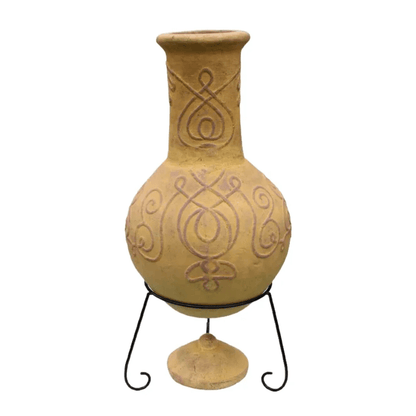 Derwyn The Tree Mexican Chimenea Mustard Tone Celtic Theme inc Stand & Lid