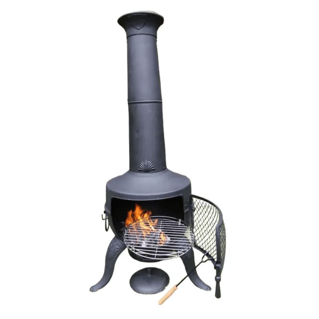 Large Tia Chimenea in Black, inc BBQ Grill