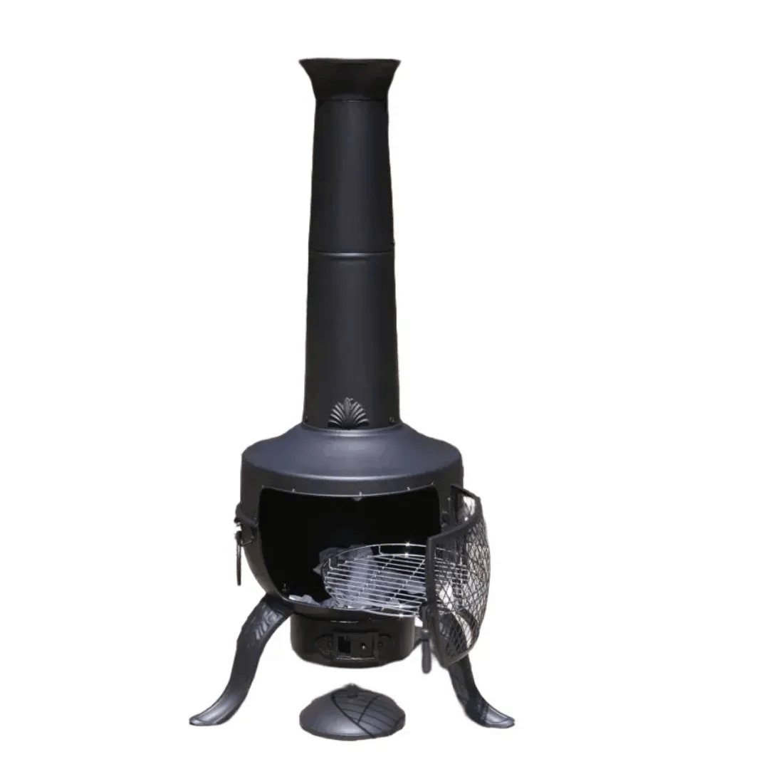 Large Tia Chimenea in Black, inc BBQ Grill