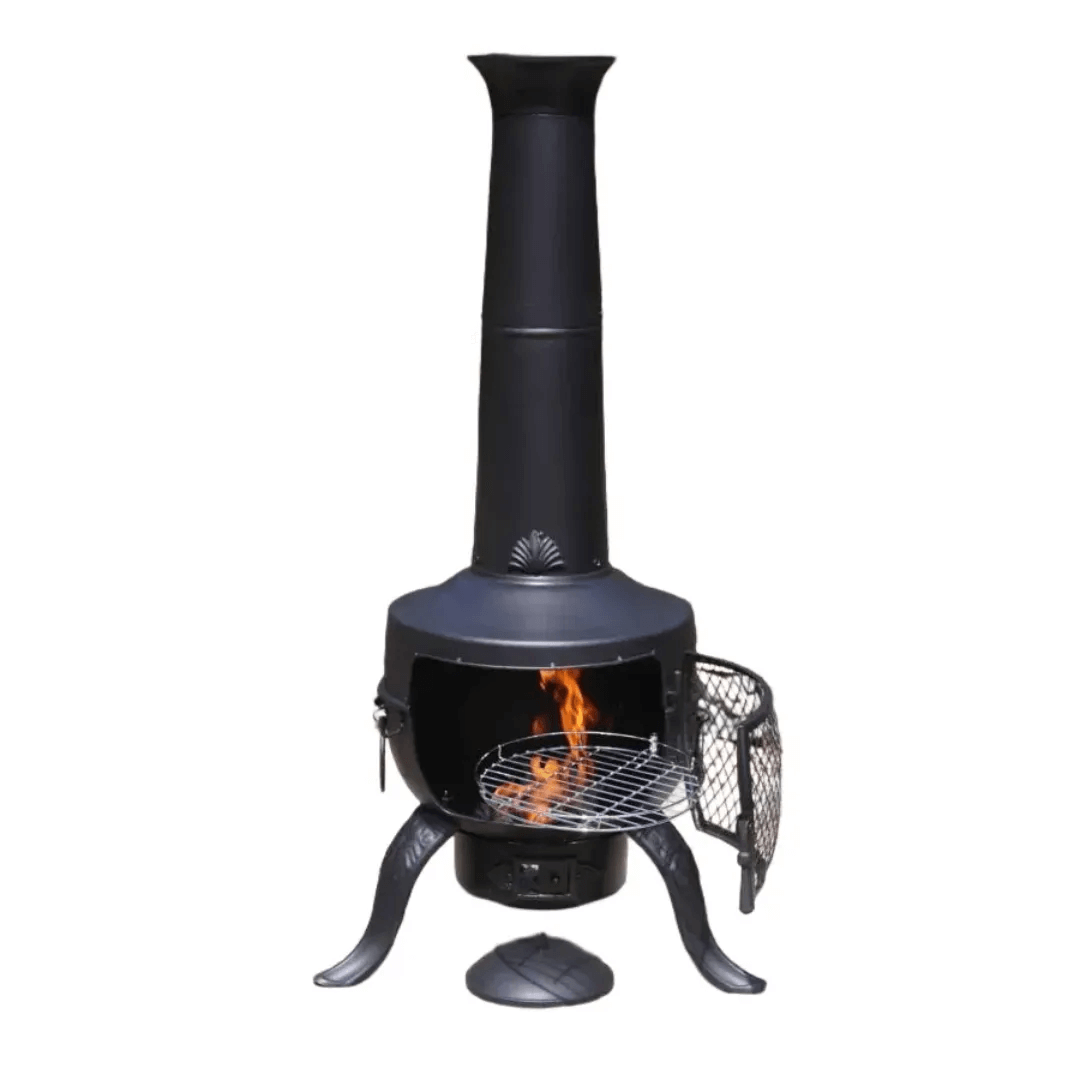 Large Tia Chimenea in Black, inc BBQ Grill